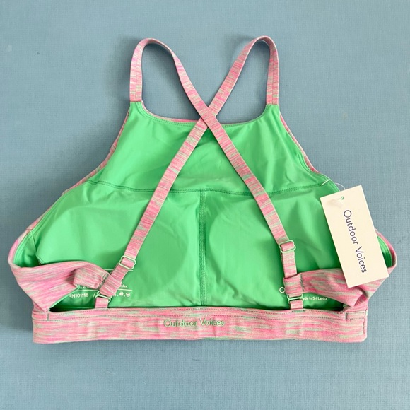 NWT Outdoor Voices Flow Watermelon Sugar Strappy FreeForm Pink Green Sports Bra - Picture 6 of 11